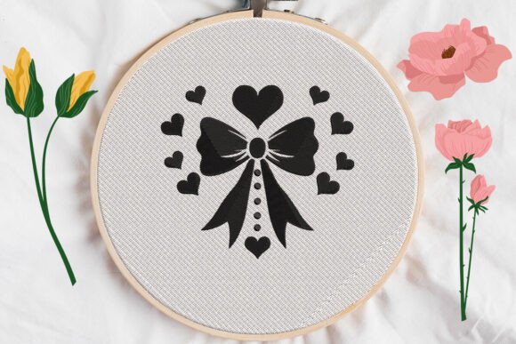 Black Bow Heart Embroidery Design